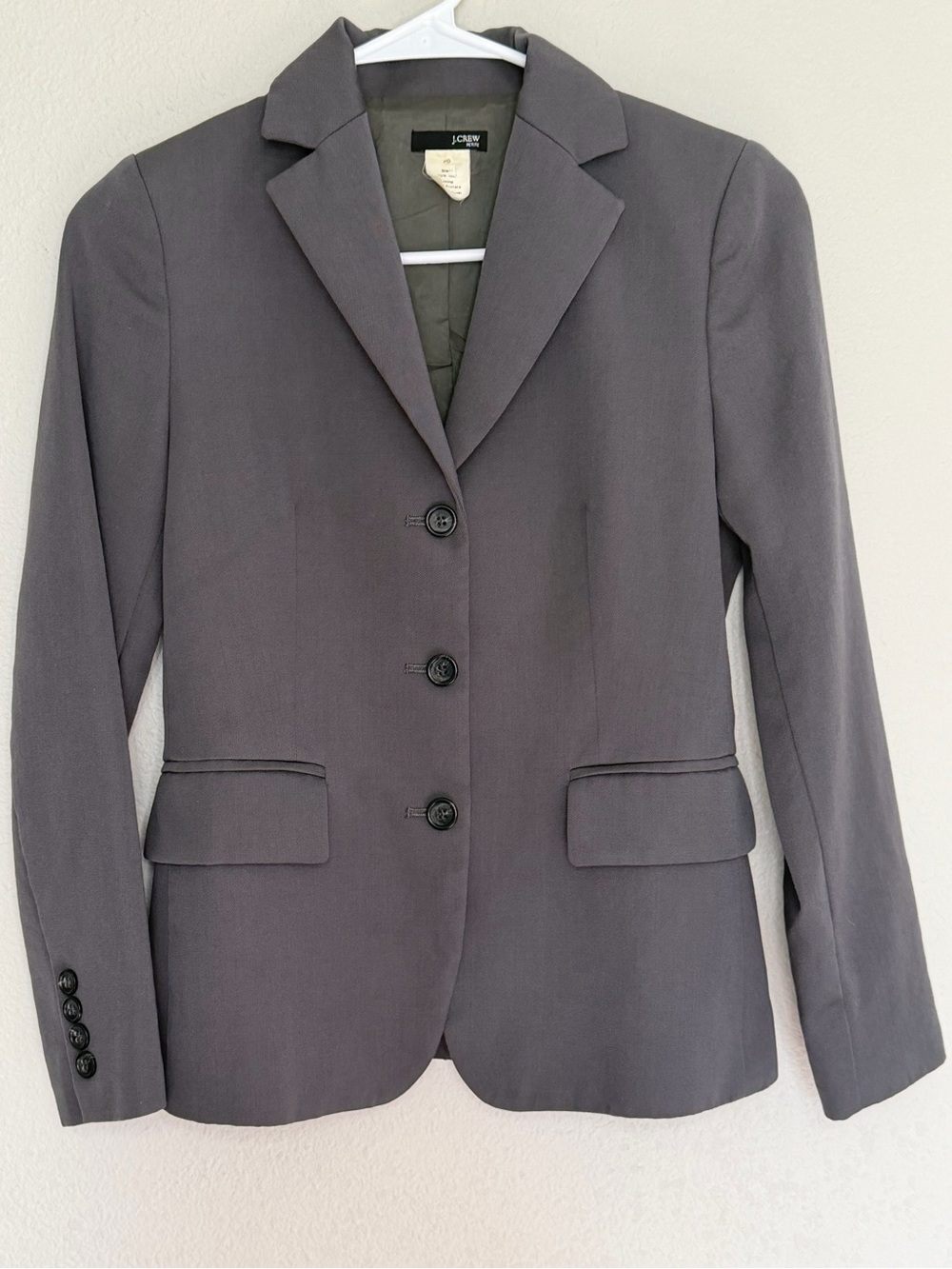 J. Crew Gray Corporate Women's Three-Button Notch Lapel Wool Blazer 0P